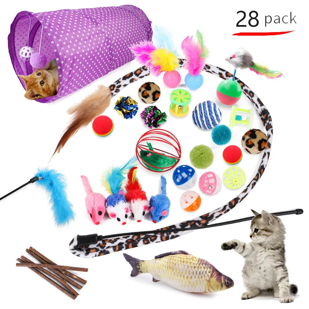 Cat Toy Mouse Shape Ball Foldable Cats Play Tunnel Chat Funny Cat Tent Simulation Fish Combination Set Kitten Supplie Accessorie