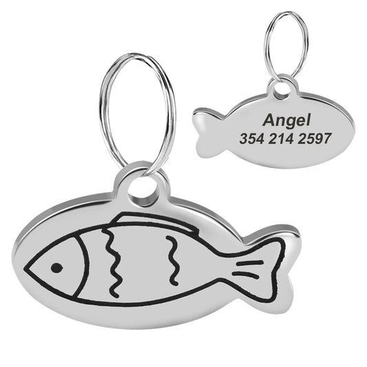 Custom Engraved Cat ID Tag Cute Fish Shape Kitten Cats Nameplate Anti-Lost Pet Tags for Cat Collar Necklace Pet Accessories