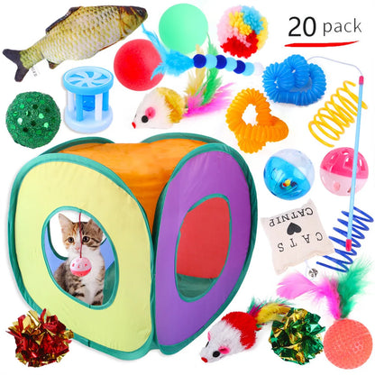 Cat Toy Mouse Shape Ball Foldable Cats Play Tunnel Chat Funny Cat Tent Simulation Fish Combination Set Kitten Supplie Accessorie