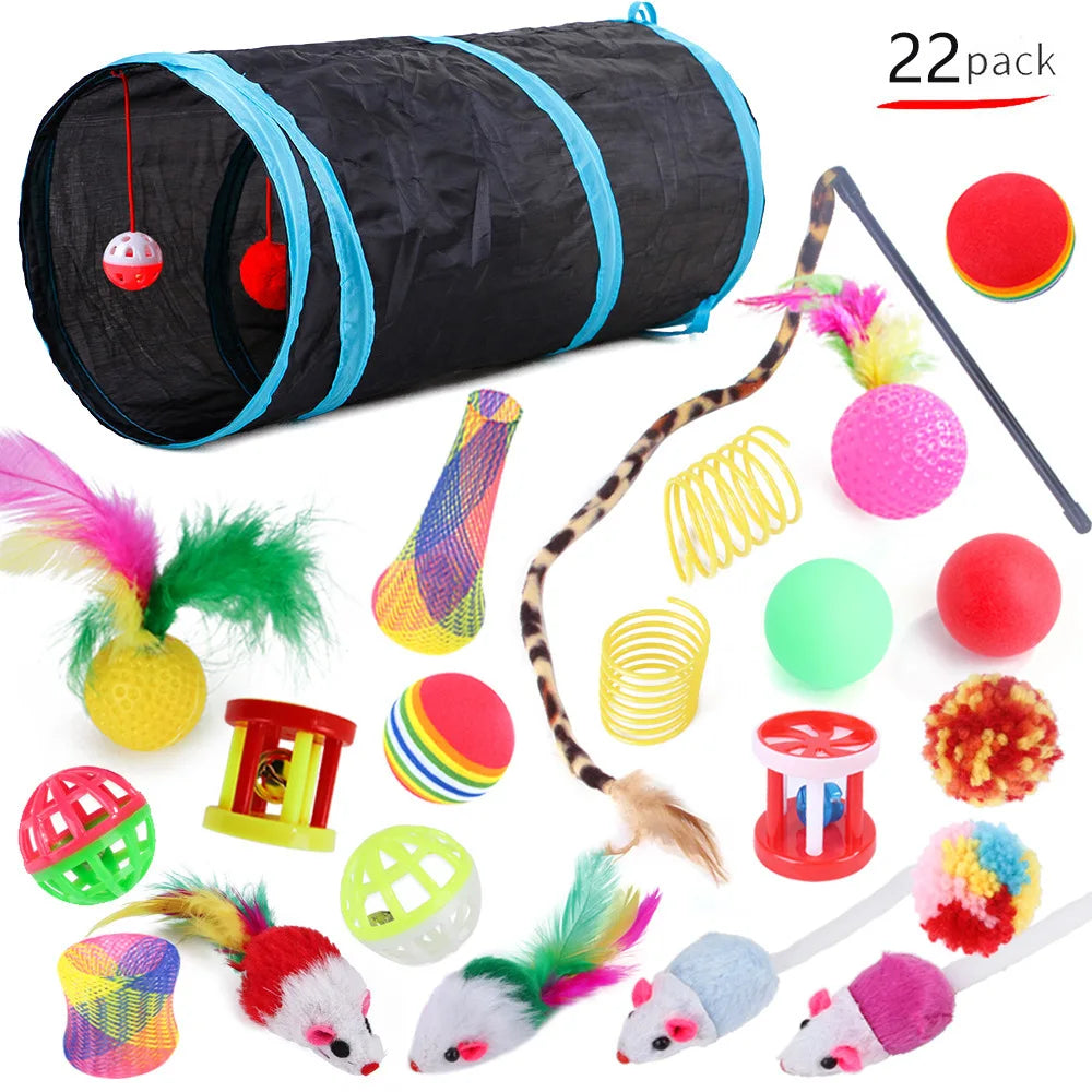 Cat Toy Mouse Shape Ball Foldable Cats Play Tunnel Chat Funny Cat Tent Simulation Fish Combination Set Kitten Supplie Accessorie